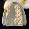 Winter Diamond Pattern Cotton Baseball Jacket: American Retro, Japanese Trend, Loose Fit, Thickened Cold Protection for Couples
