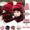 Winter Hat Scarf Mask Fur Warm Beanies Pompoms Winter Snow Ski Hats Knitted Caps Scarf Set Fashion Warm Accessories