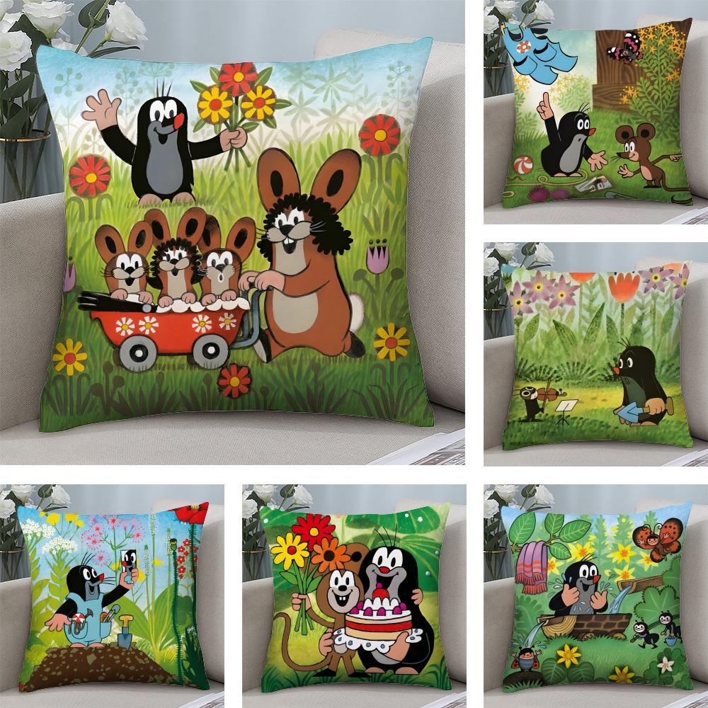 Die kleine Maulwurf Cartoon Kissenbezug Plüschstoff Weich Beidseitig Bedruckt Sofa Warm Winter Zuhause Kind Geschenk Kissenhülle