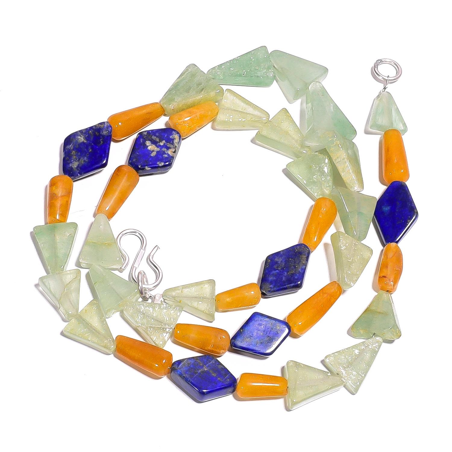 

Natural Multi Aventurine Lapis Lazuli Gemstone Smooth Beads Necklace 17 UB-4152 UB-4152