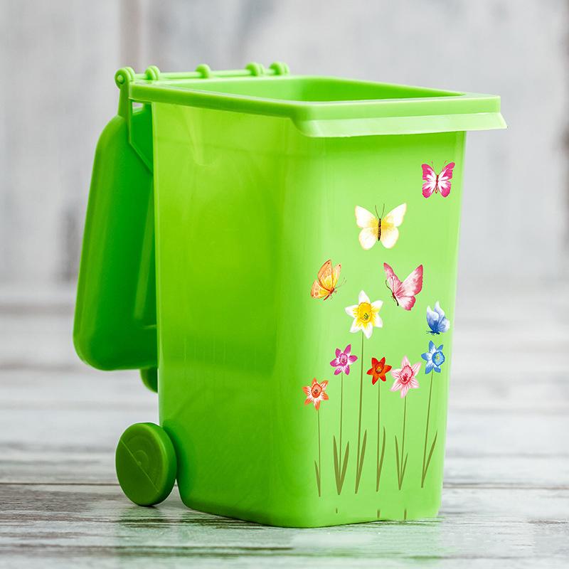 Blomsteraffaldsspandsklistermærker Marguerit Lilje Hjul Affaldsspandsmærkat Selvklæbende Pvc Klistermærker Vandtæt Dekorativt Klistermærke Vægdekoration