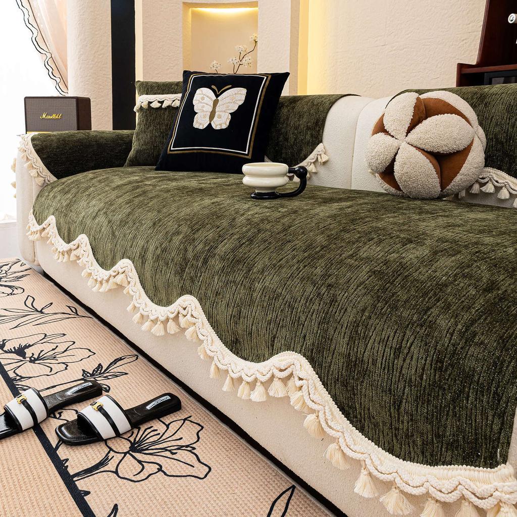 Retro style simple chenille sofa cushion special-shaped medieval style seat cushion single non-slip anti-cat scratch cover armrest towel