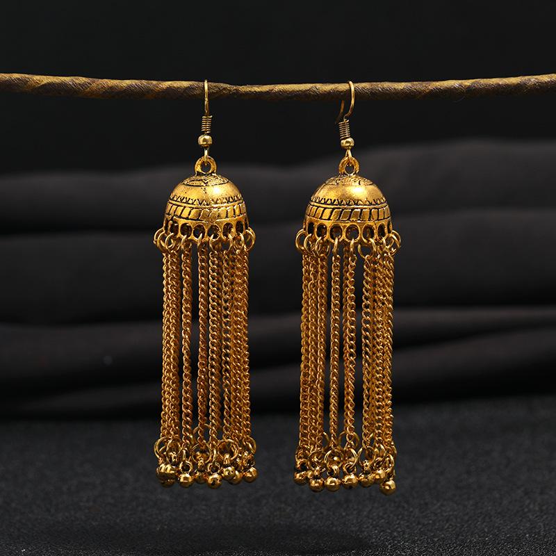Retro Tibetan earrings long tassel personalized birdcage earrings fashion temperament exaggerated chain earrings women