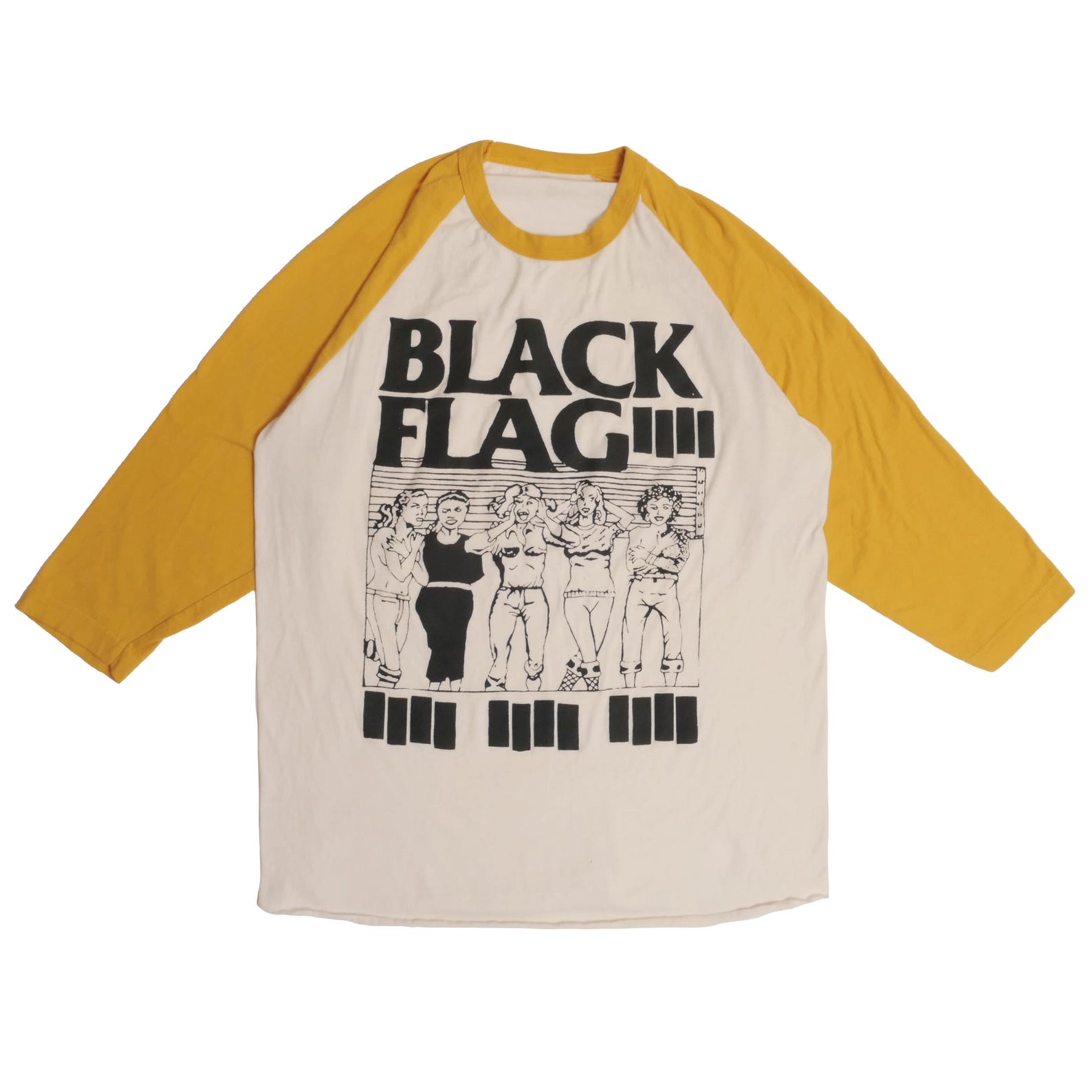 Black Flag Raglan Baseball Tee Raymond Pettibon Album Art Female Line Up Mug Shot Vintage American Punk Rock Band Faded Off White Shirt - XL S