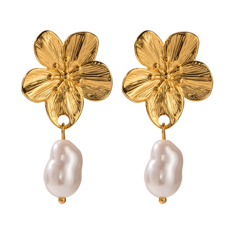 Vintage Gold Color Flower Pearl Pendant Earrings For Women Exaggerated Metal Floral Statement Earrings Jewelry Gift 2026 Trendy