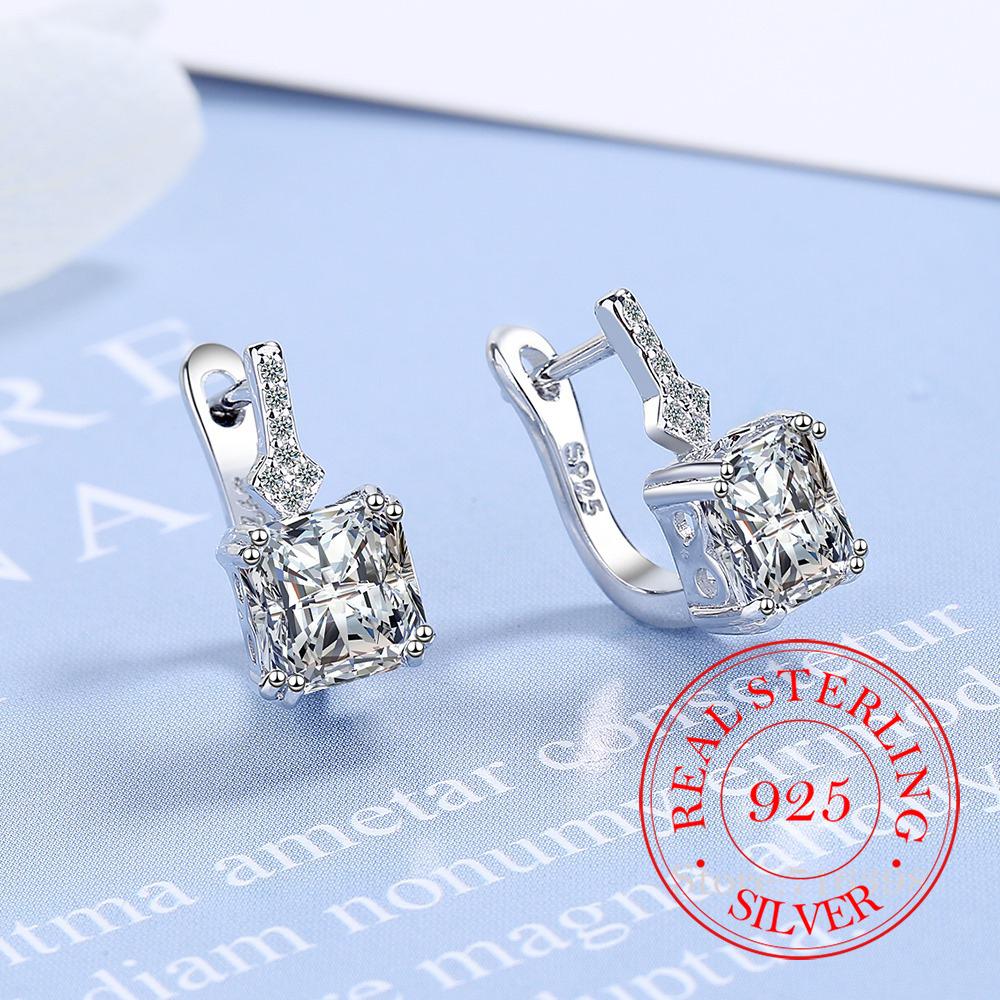 Real Money 925 Sterling Silver Square Zircon Crystal Hoop Earrings for Women S925 Wedding Party Jewelry Gift Aretes De Mujer