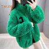 Winter Lady Coat Thickened Double-sided Faux Fleece Solid Color Stand Collar Neck Protection Letter Decor Long Sleeves Keep Warm Outdoor Travel