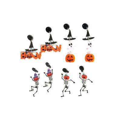 Halloween Pumpkin Hallucination Skeleton Cartoon Acrylic Earrings Lightweight Stable Accessories For Women Girls Costume Party