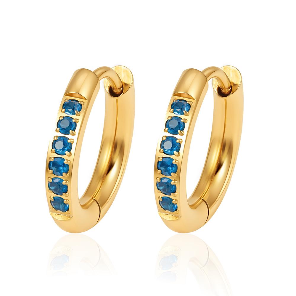 Round Stainless Steel Zircon Inlaid Earring Buckle for Women, Geometric 18K Plated Zircon Earrings
