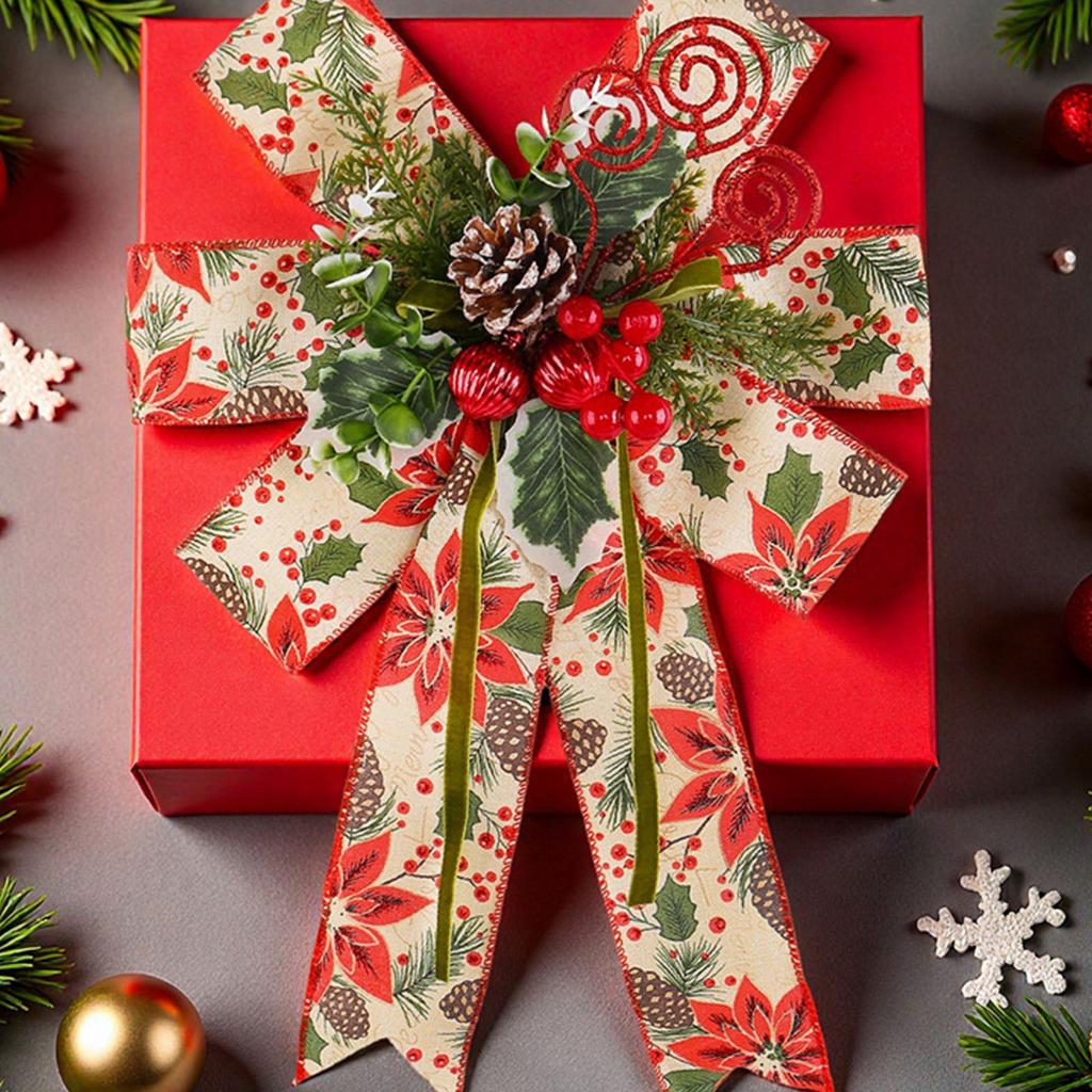 Christmas Decorations High-end Gold Velvet Bow Christmas Flocking Bow Large Red