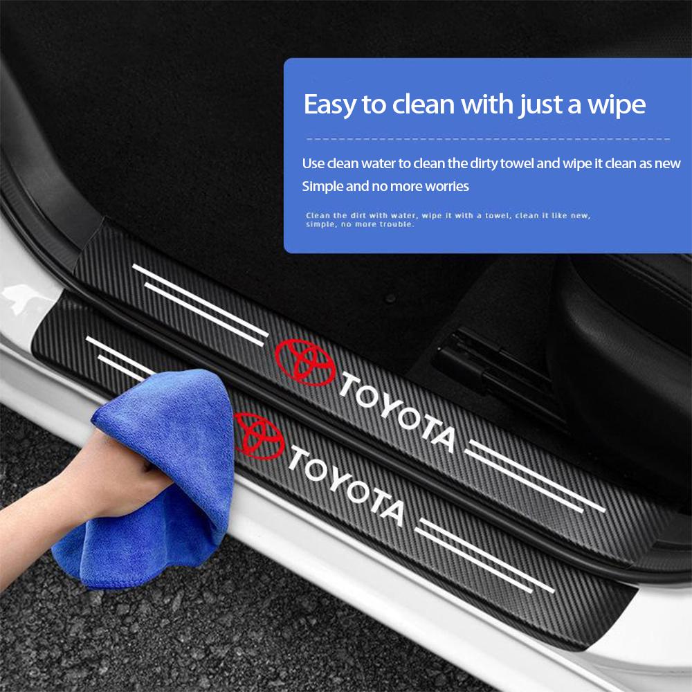 Car Door Sill Protector - Carbon Fiber Leather Anti-Scratch Welcome Pedal with Logo