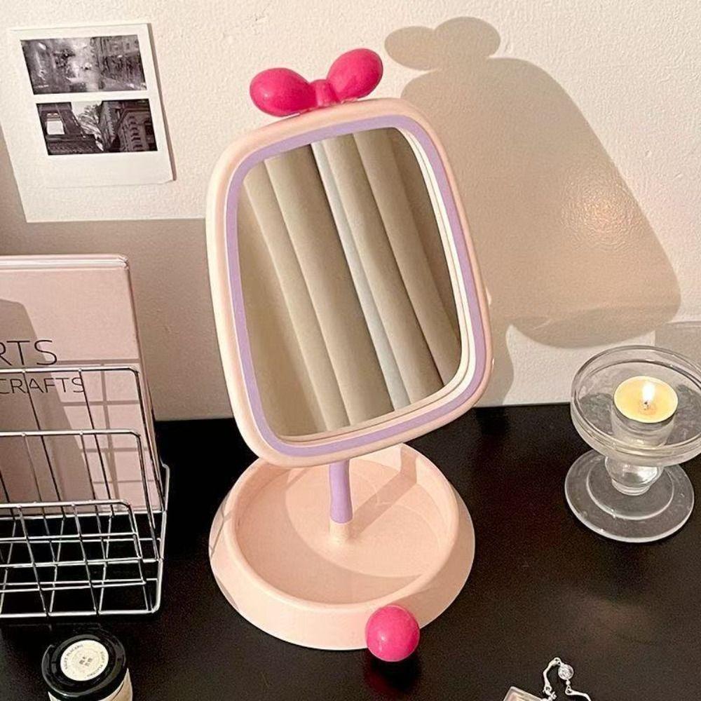 Light Luxury Bow Makeup Mirror 360° Rotatable Desktop Stand Mirror Vanity Mirror  Bedroom