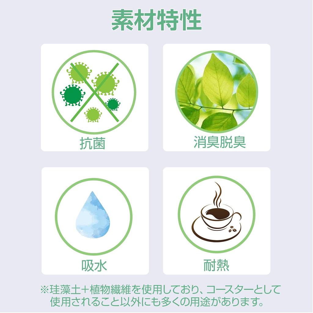 FULLKOMINN Diatomaceous Earth Coasters, Absorbent, Deodorizing, Anti-Odor, Anti-Mold, Anti-Slip, Deep Gray, Round, Asbestos-Free, SGS Certified