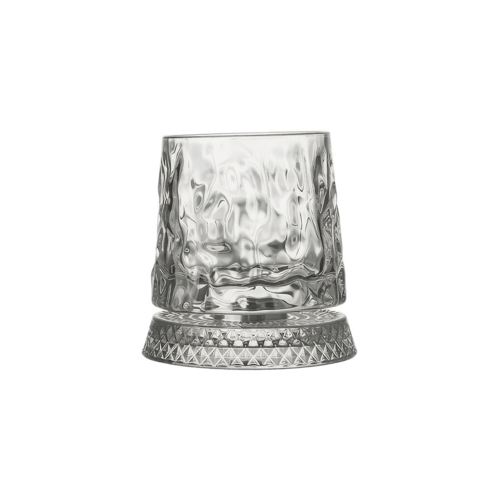 9 Ounce Rotatable Whiskey Glass with Base 360 Degree Spinning Design Diamond Patterned Tumbler for Spirits Cocktails Water Juice Bar Home Use