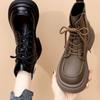 Women's Autumn/Winter Soft Leather Martin Boots, British Style, Mid Heel, Plus Cotton, Thick Sole, Versatile Ankle Boots
