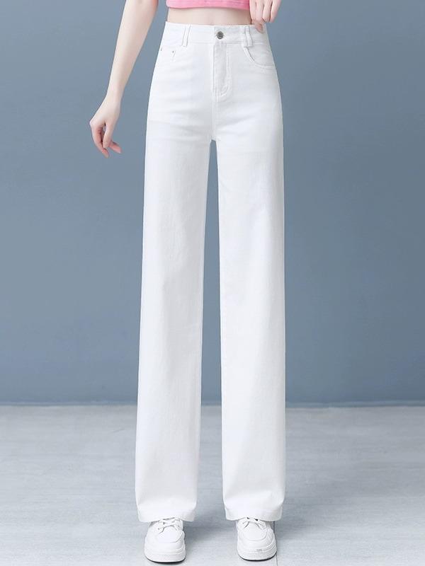 Summer 2025 Women's High-Waisted White Denim Jeans - Loose, Slimming Straight/Wide Leg Pants