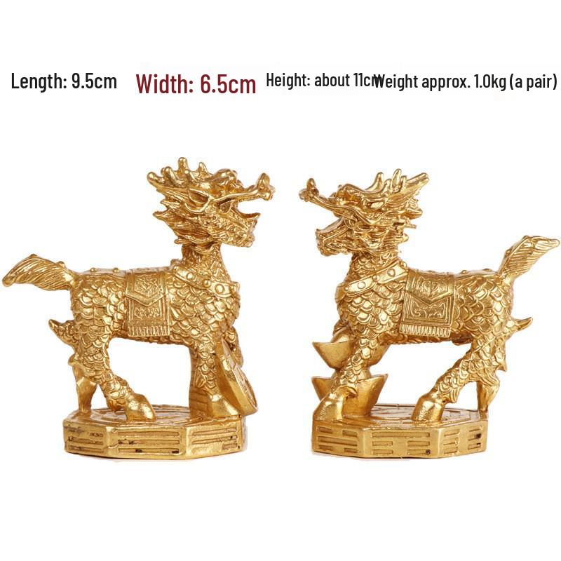 Pair of Copper Qilin Ornaments - Decorative Bagua Crafts