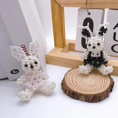 Faux Pearl Bear Rabbit Keychain Pendant Handmade Braided Lightweight Charm Key Chain Backpack Bag Accessory