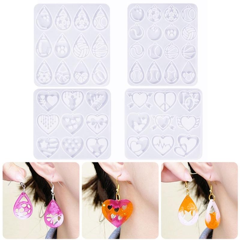 Set of 4 Silicone Pendant Moulds Set Earrings Molds for Football Earrings and Keychains Perfect for Crafting Projects