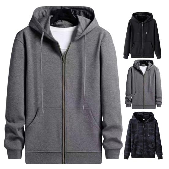 Langarm Zugband Taschen Reißverschluss Strickjacke Sweatshirt Herren Frühling Herbst Einfarbig Große Größen Hoodie Mantel