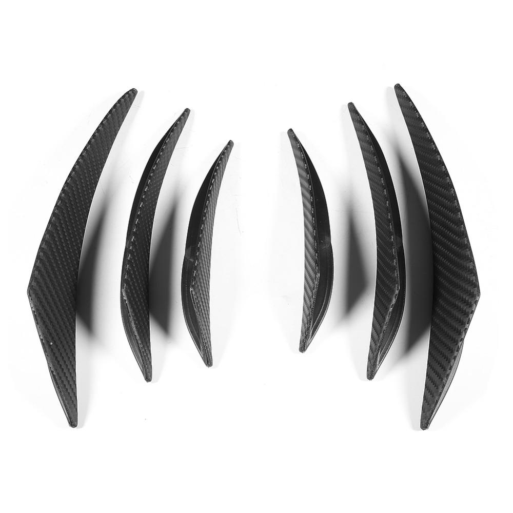 6PCS Universal Car Bumper Fin Black Carbon Fiber Texture Car Spoiler Lip  Front Bumper Decoration