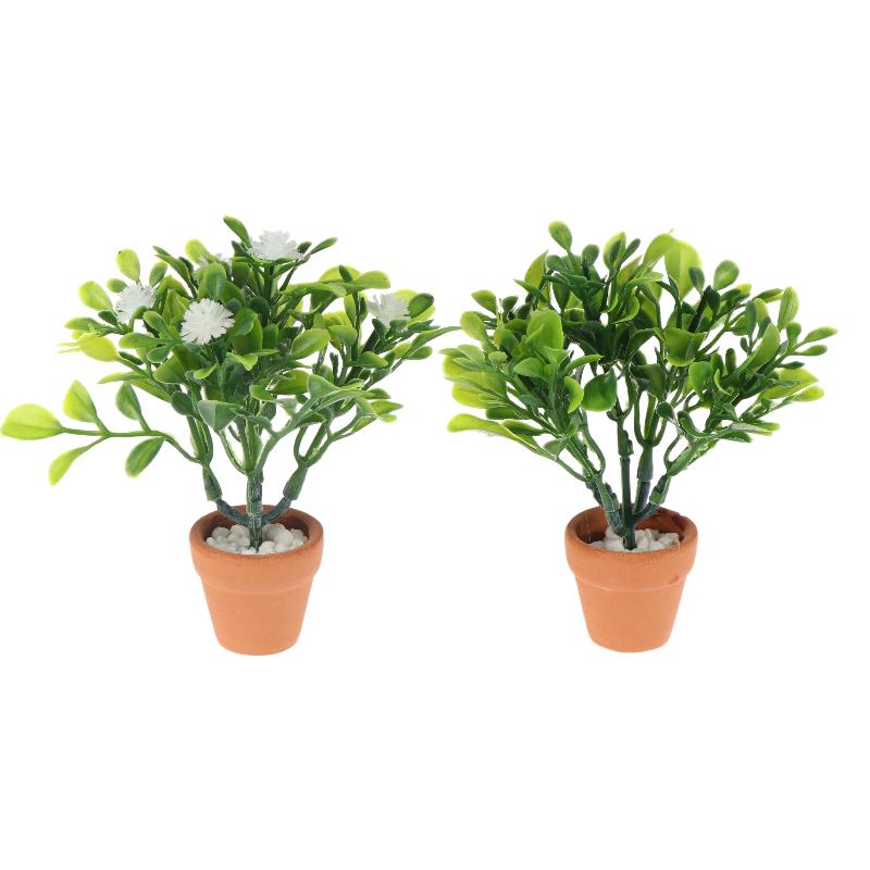 Miniature White Flower Green Plant Potted Ornament Dollhouse Mini Bonsai Model Decoration Micro Scene Layout Pography Props