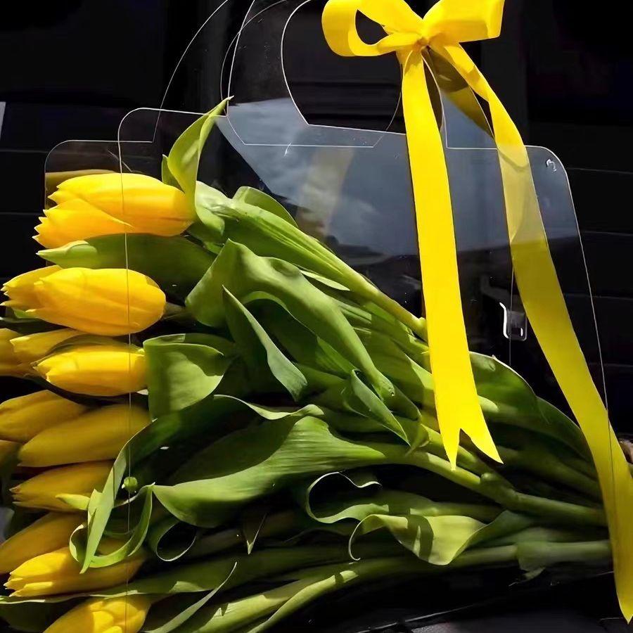 Transparante Bloemenboeket Tas met Handvat Verse Bloemen Inpak Handtas Feest Cadeau Container Verpakkingszak Bruiloft Rozen Cadeaudoos