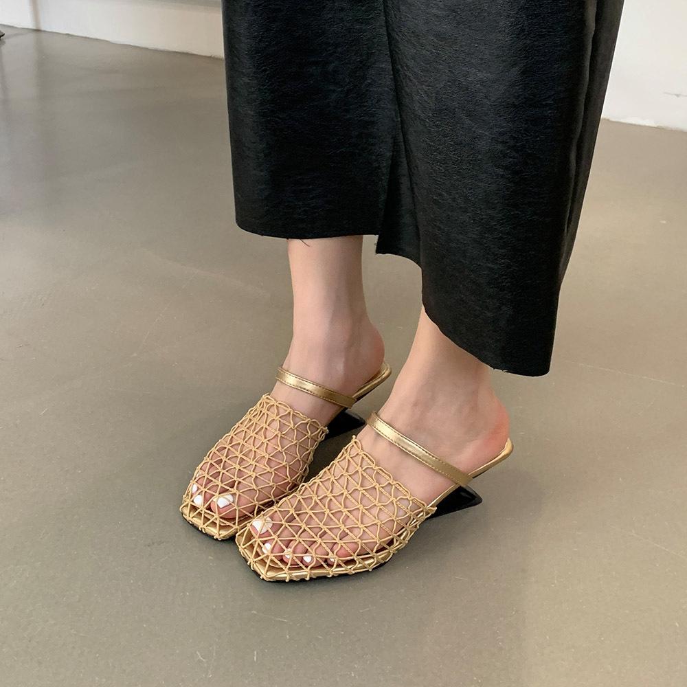 High Heeled Sandals Woven Hollow Out Breathable Roman Shoes Womens Mules Wedge Slingback Slippers