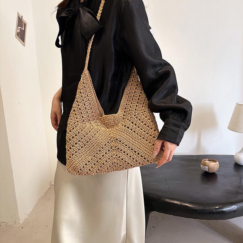 2025 Retro Mångsidig Vävd Handväska med Stor Kapacitet - Stilfull, Utskuren Design för Pendlar