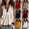 Women's V Neck Sleeveless Ruffle Hem Tank Top Casual Peplum Blouse