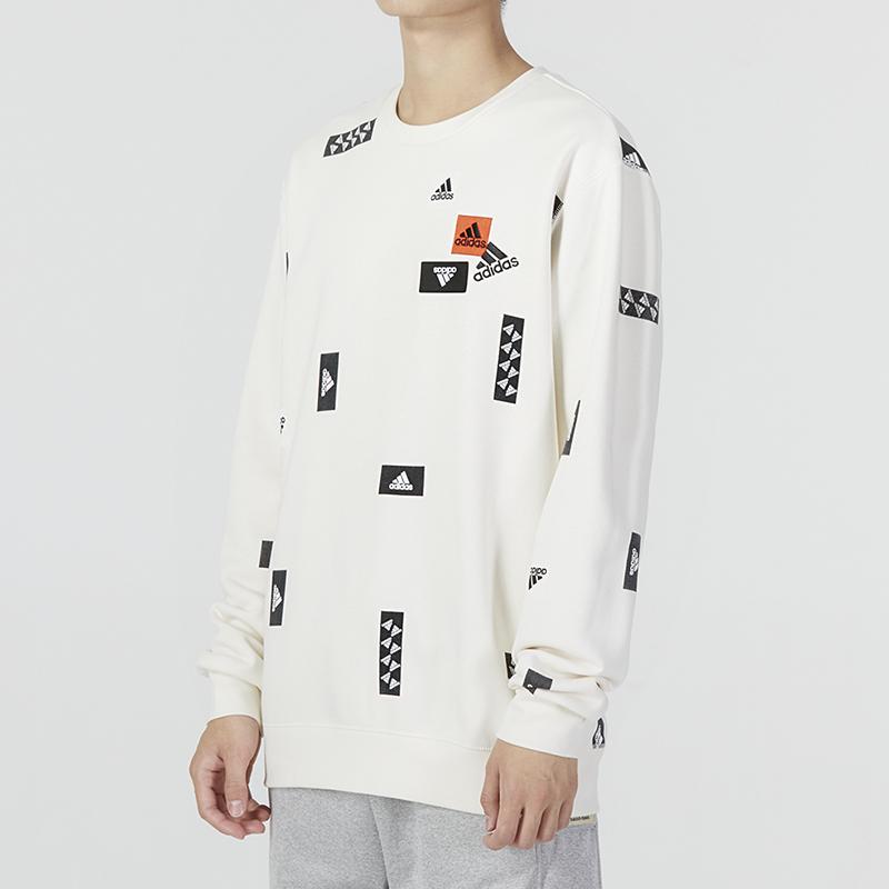 Adidas FW22 Patterned Print Crew Neck Sweatshirt Soft Casual Long Sleeve Streetwear Daily Top Men White HN8985