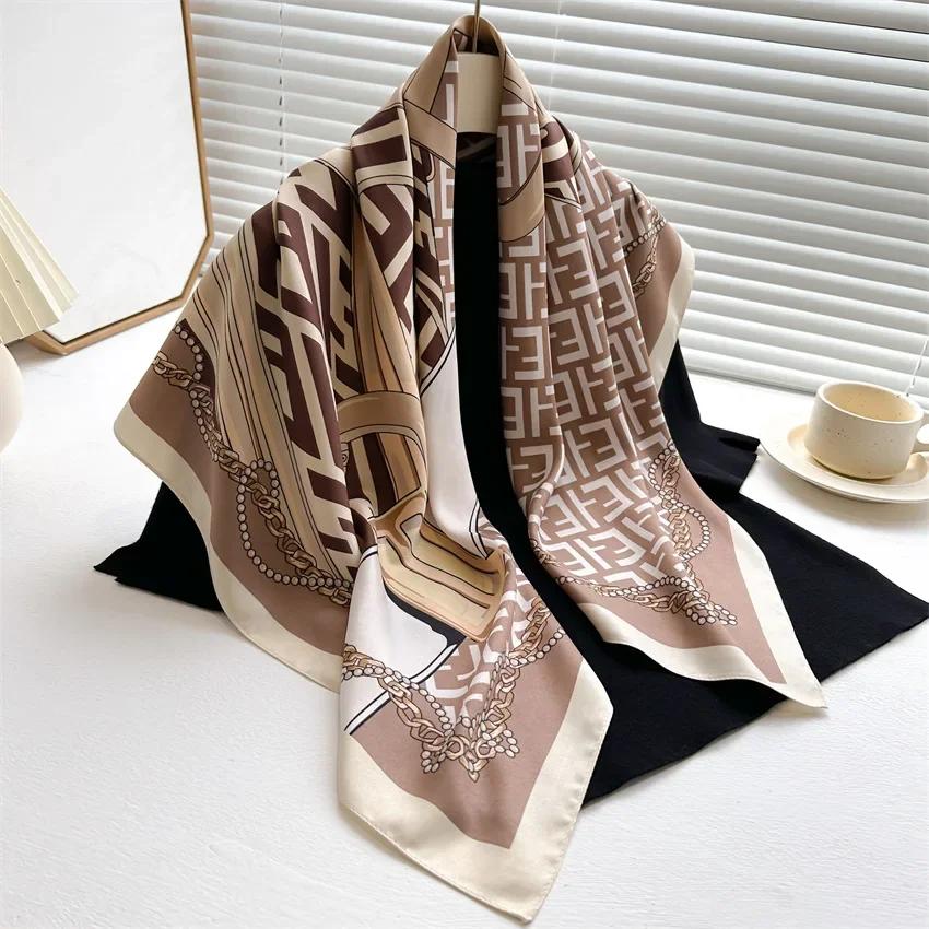 Taschentücher Haar Seidenschal 90*90cm Druck Satin Große Quadratische Seidenschals Schals für Damen Luxusmarke Designer Hijab Stirnband