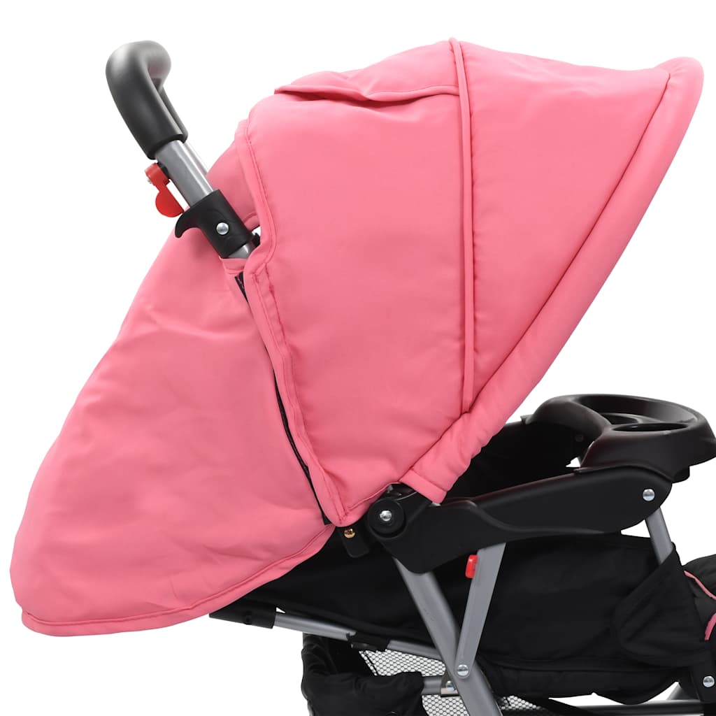 Stroller, Tandem for Twins, Pink-Black, Steel