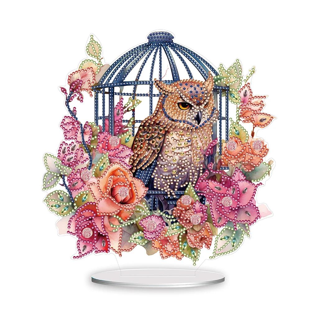 Blauer Vogel Diamantmalerei Schreibtischornamente Set Flamingo Diamantmalerei Schreibtischdekorationen Käfig für Zuhause Büro Schreibtisch Dekor