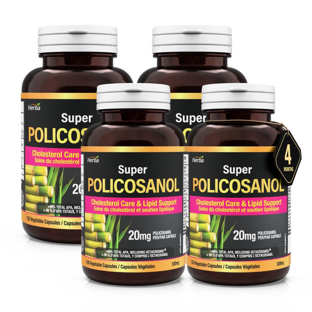 Policosanol 20mg 120 Vegetable Capsules Containing Octacosanol 62.56% Super Herba Canada 4 Pcs 120 Tablets