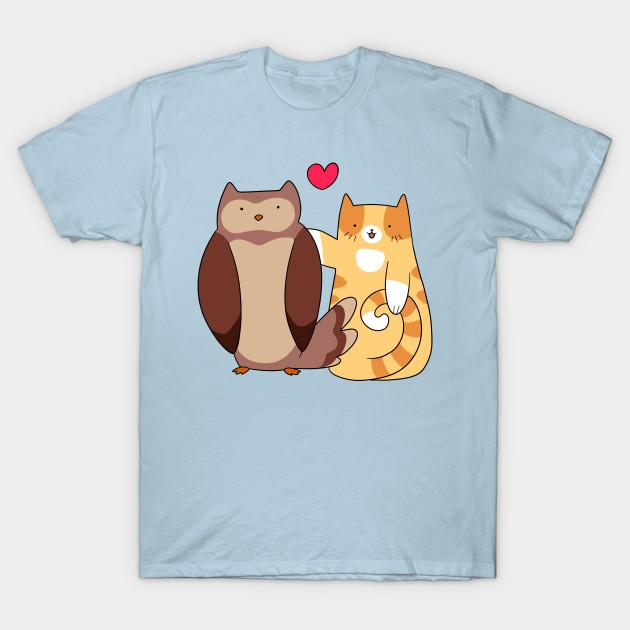 Men Black Print T-shirt Tabby Cat Loves Owl No-Cut Transfer Paper Print Cotton Tshirt M светло-синий