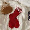 Double Layer Bow Socks Red Color Stacking Socks Trendy Mid Tube Socks  Holiday