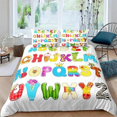 Cartoon Zahlen König Königin Bettbezug Lieblich Tiere Bettwäscheset Kinder Bunt Englisches Alphabet 2/3tlg. Polyester Steppdeckenbezug