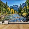AMM Nature Forest Mountain Tapestry Green Pine Tree Tapestry for Bedroom Aesthetic Flowing River Landscape Tapestries Wall Hangi