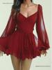 2026 Spring European & American Women's V-neck Pleated Dress - Elegant, Sexy, Solid Color