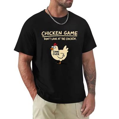 Baumwolle Hühnerspiel Schau nicht auf das Hühnermuster Druck T-Shirt Herren Lässig Täglich Outdoor Rundhals Kurzarm T-Shirt Herren Top