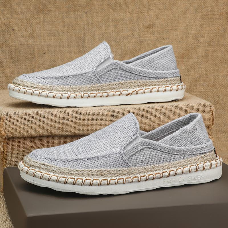 

Linen men s shoes - Lazy casual loafers - One-piece slip-on flat-bottomed shoes - Breathable fisherman shoes 44 серый