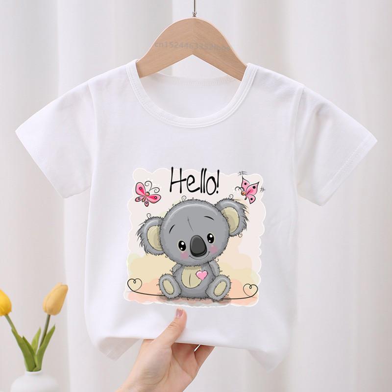Kids Koala On The Tree Graphic Cartoon Boys T Shirts Funny Animal Girls Clothes Summer Short Sleeve Children‘s Clothing