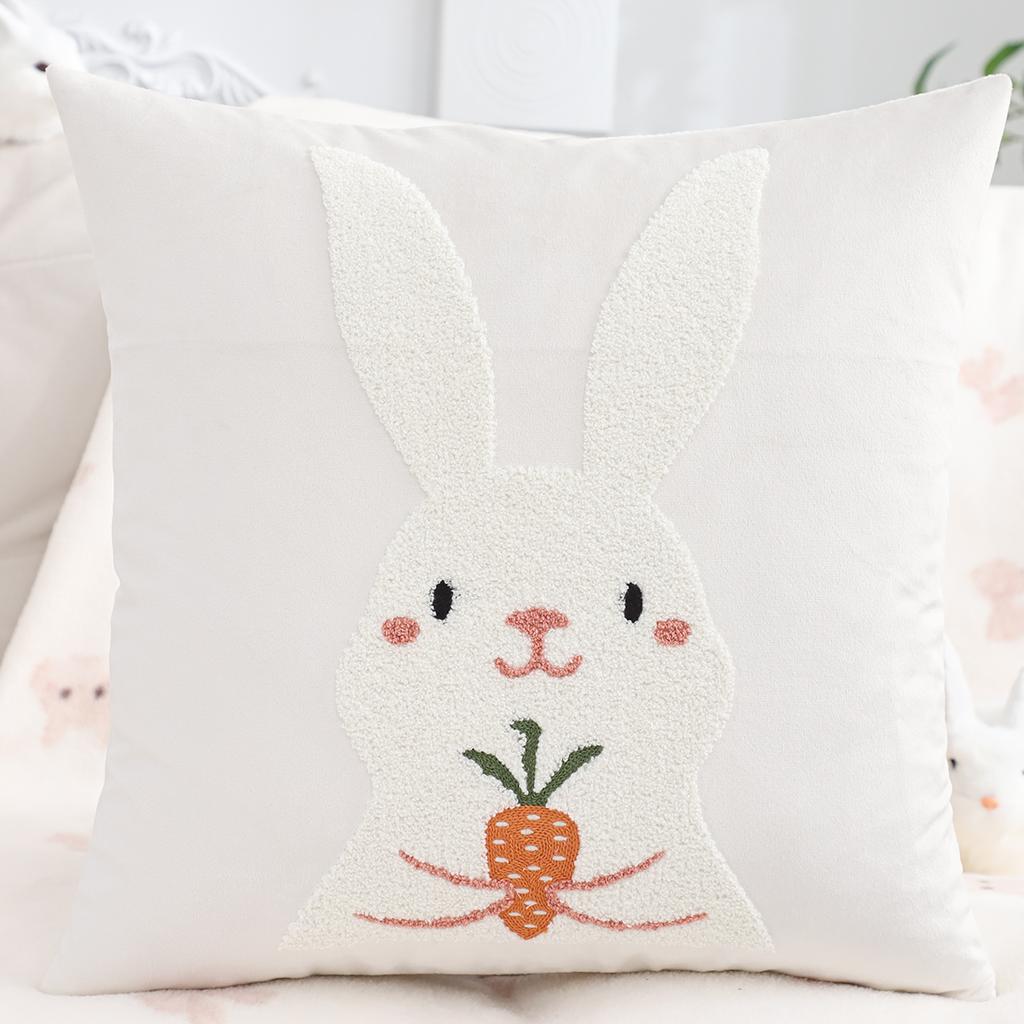 1 Pc Easter Decorative Pillow Cover Rabbit Velvet Embroidery Spring Summer Gift Living Room Sofa Home Decor