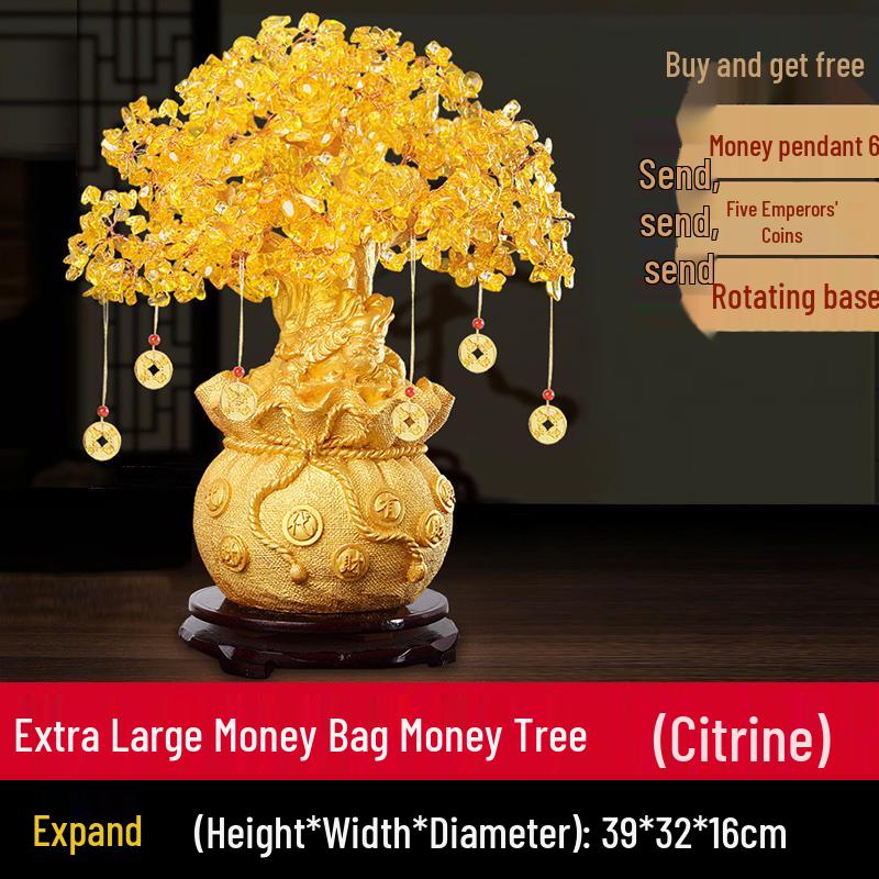 Citrine Money Tree Ornament - Home Decoration for Living Room, Housewarming, New Year, or New Home Opening Gift