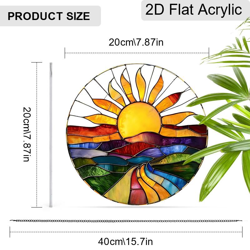 Acryl Zonsondergang Landschap Zonenvanger Glas-in-lood Effect Raamhanger Ornament Natuur Decor