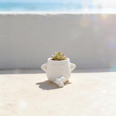 1PC Comfortable Enjoy Life, Mini Succulent Potted Plant Pot, Plastic Material, Cute Leg Cross Smiley Face Flower Pot