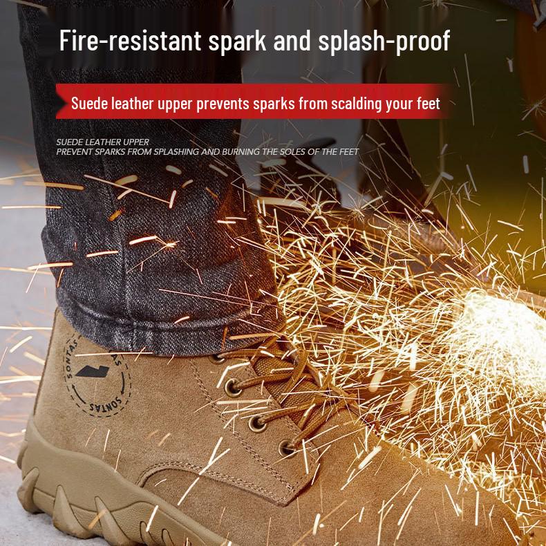 Men's Breathable Wear-Resistant Steel Toe Work Shoes - Comfortable, Anti-Smash, Anti-Puncture, Insulated Construction Footwear.