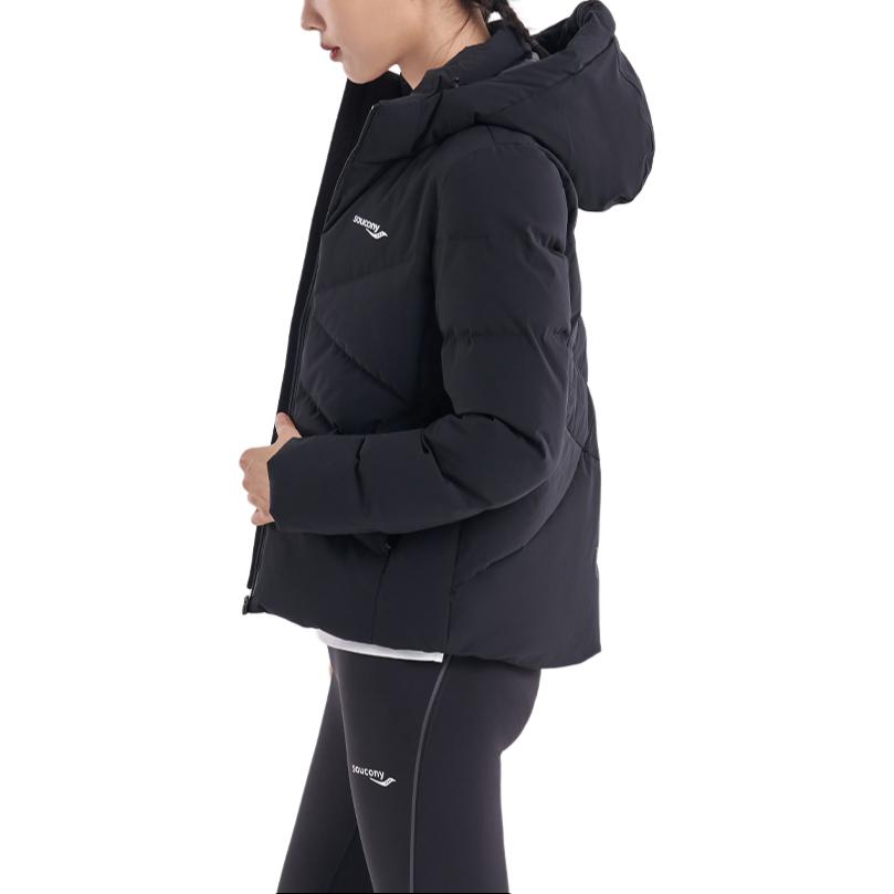 SAUCONY Solid Color Casual Hooded Long Sleeve Down Jacket Women Outerwear Black SC1220003-3