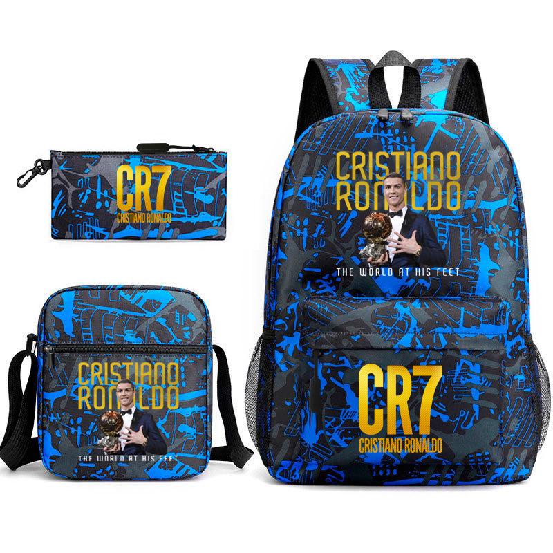 Football Star Teenager Student Schoolbag Ronaldo Pattern Three-Piece Backpack